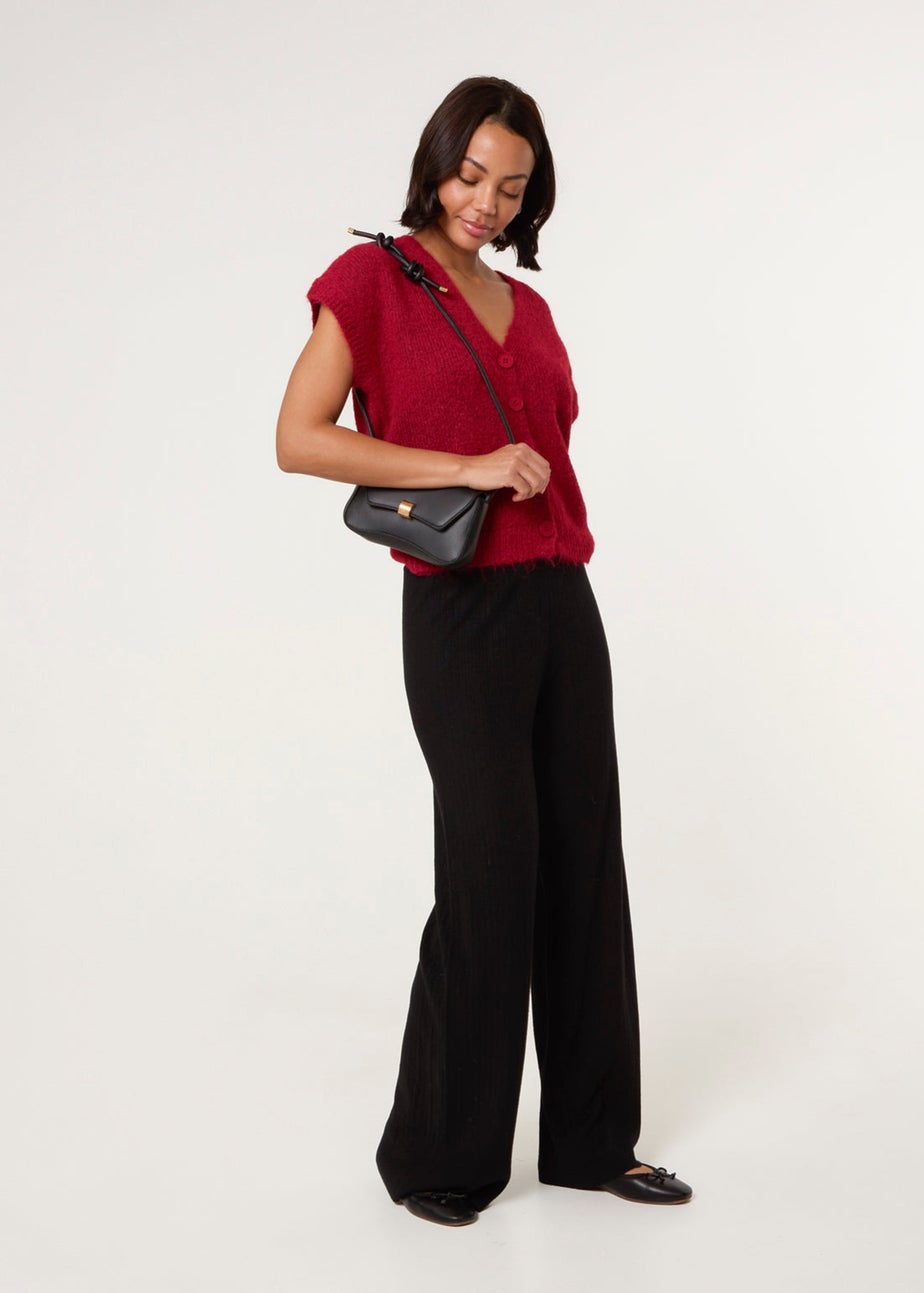 Blue Vanilla Black Ribbed Wide Leg Trousers