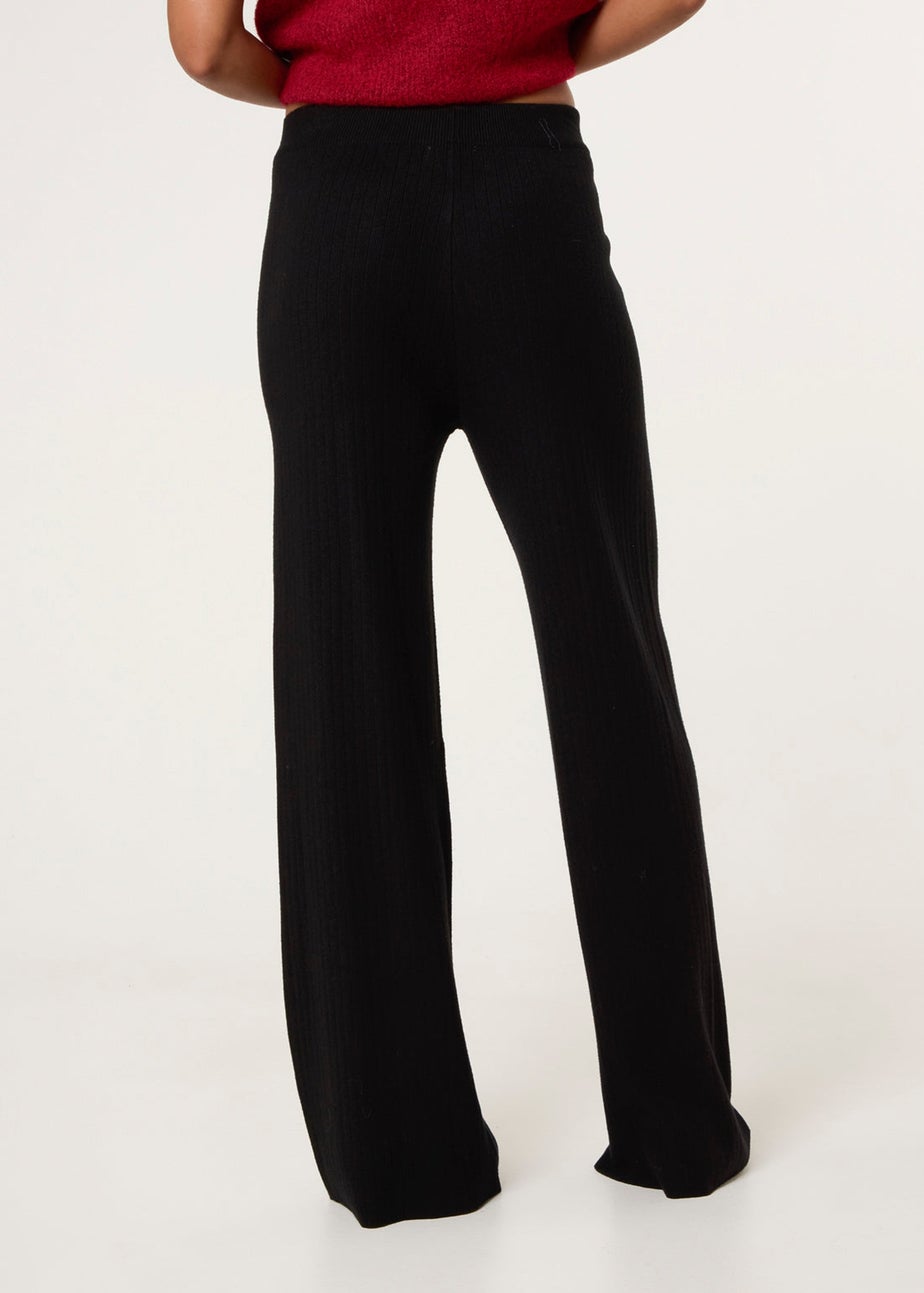 Blue Vanilla Black Ribbed Wide Leg Trousers