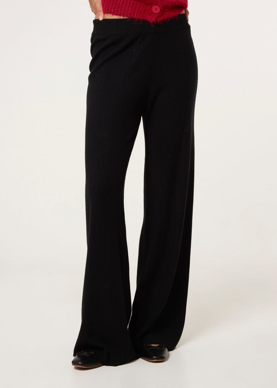 Blue Vanilla Black Ribbed Wide Leg Trousers