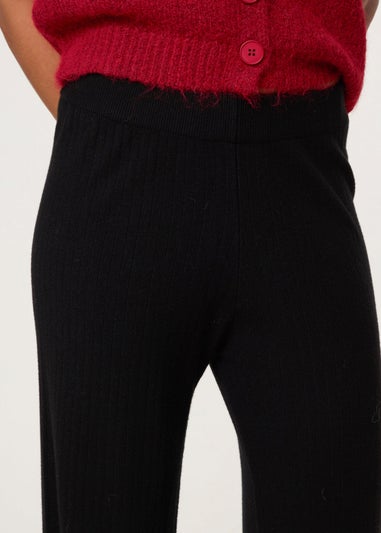 Blue Vanilla Black Ribbed Wide Leg Trousers