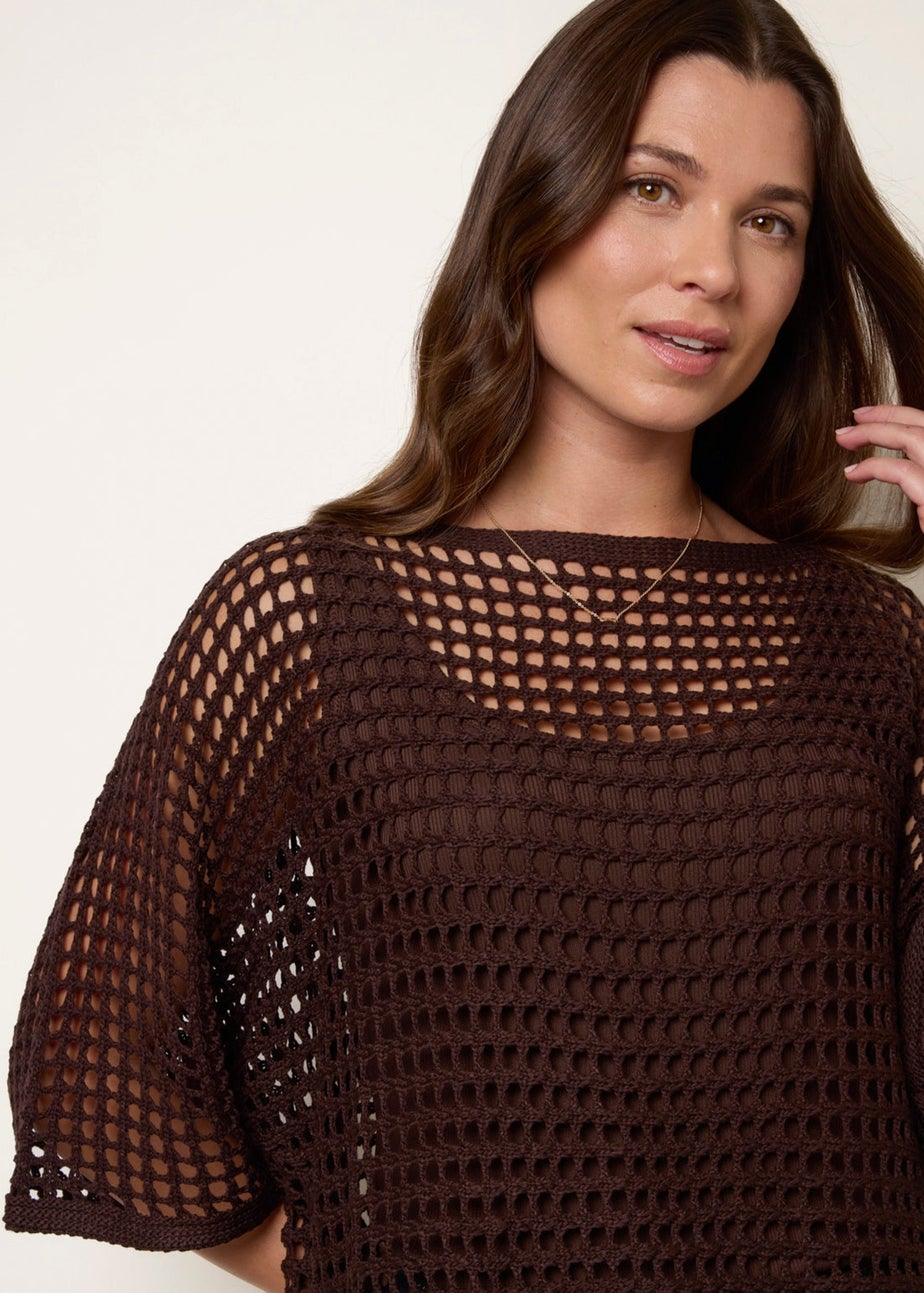 Blue Vanilla Brown Round Neck Net Top