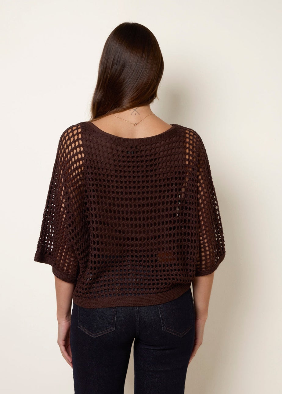 Blue Vanilla Brown Round Neck Net Top