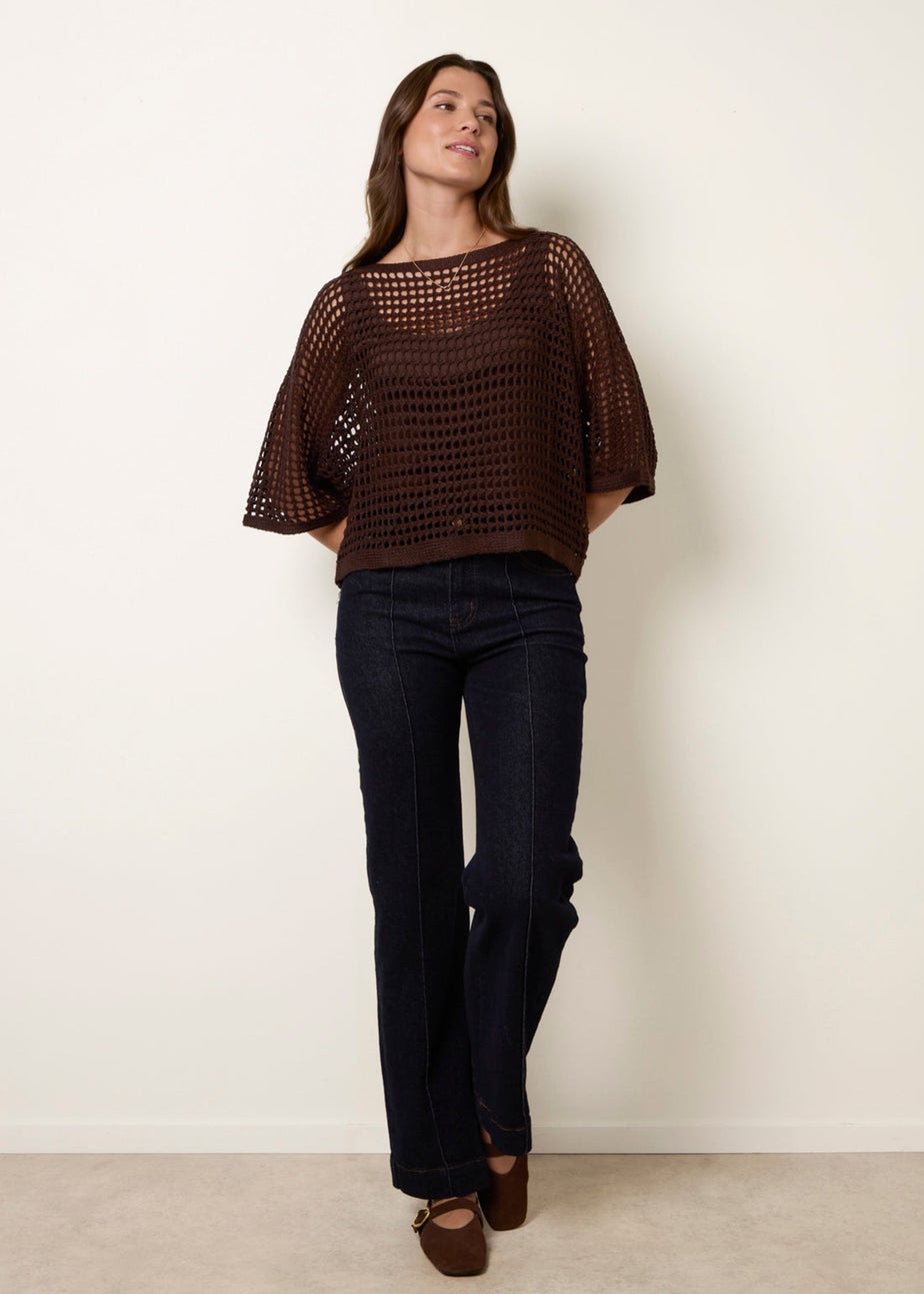 Blue Vanilla Brown Round Neck Net Top