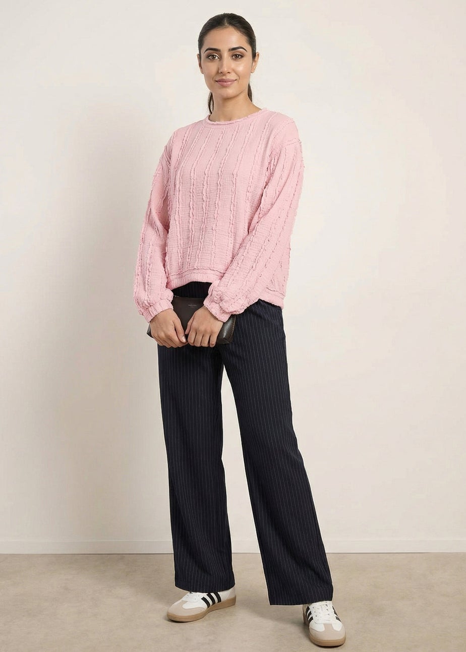 Blue Vanilla Pink Ruffle Detailed Sleeve Top