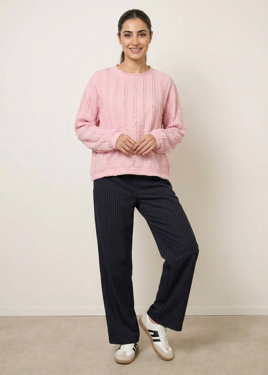 Blue Vanilla Pink Ruffle Detailed Sleeve Top