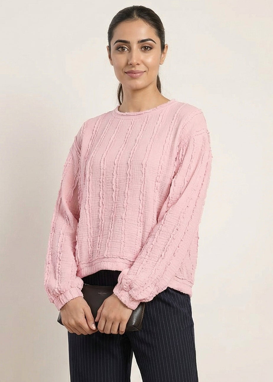 Blue Vanilla Pink Ruffle Detailed Sleeve Top