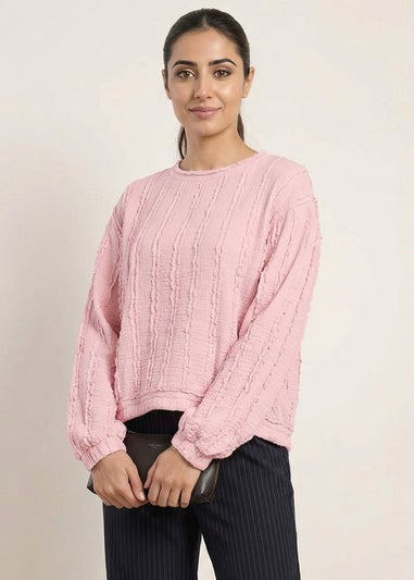 Blue Vanilla Pink Ruffle Detailed Sleeve Top