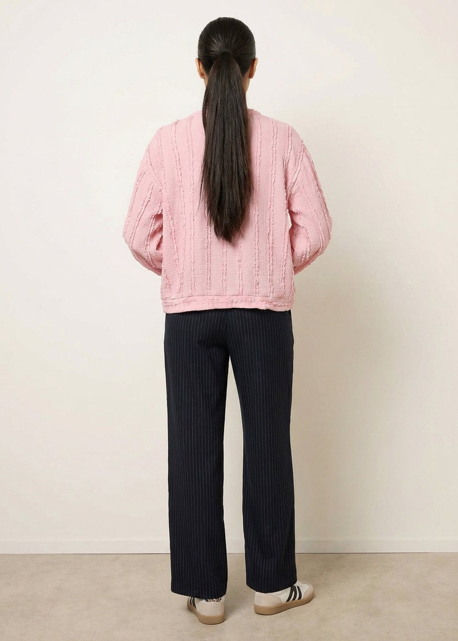 Blue Vanilla Pink Ruffle Detailed Sleeve Top