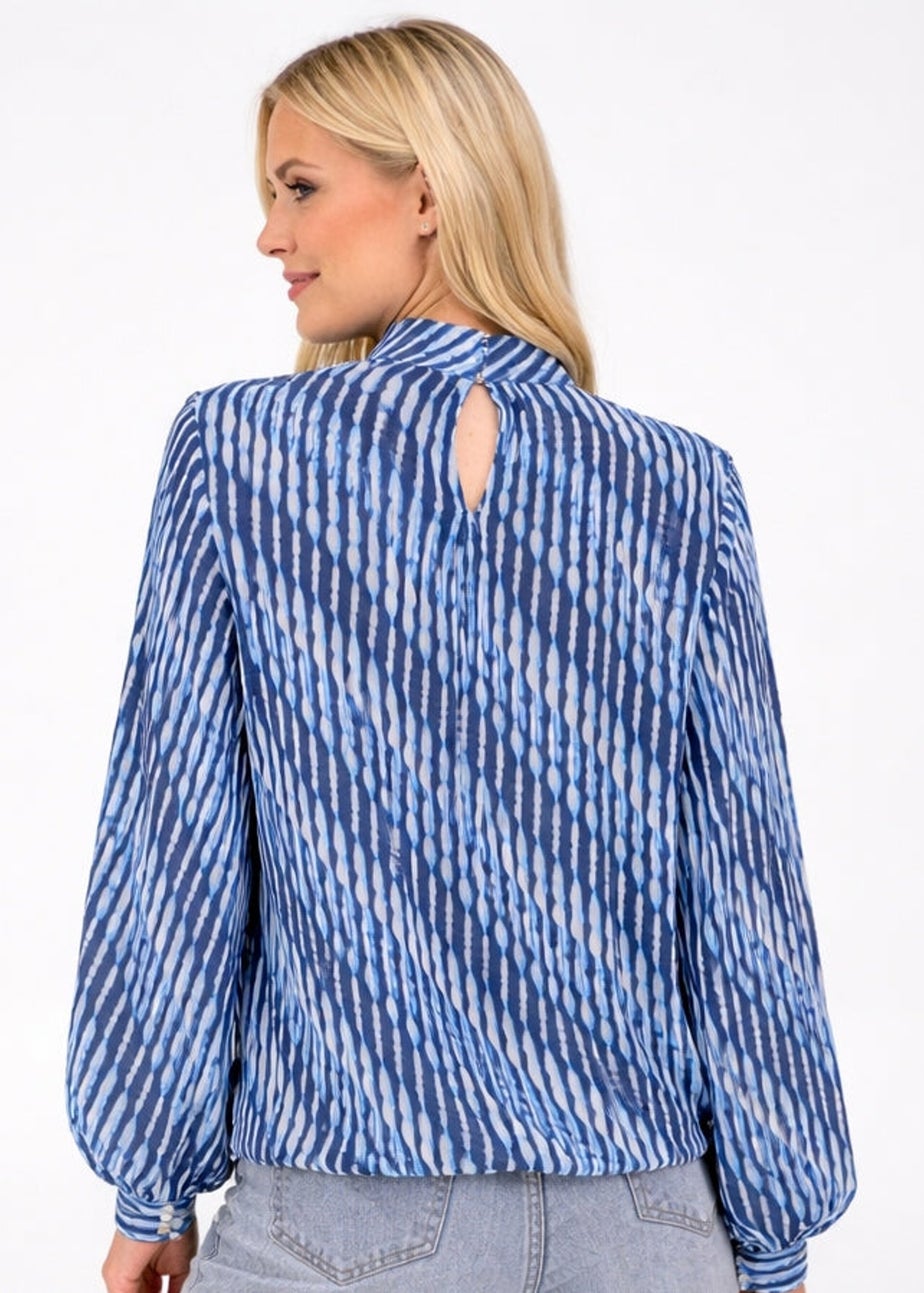 Blue Vanilla Navy Printed High Neck Puffball Blouse