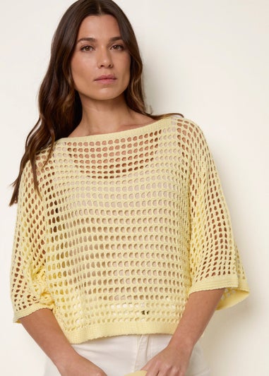 Blue Vanilla Yellow Round Neck Net Top