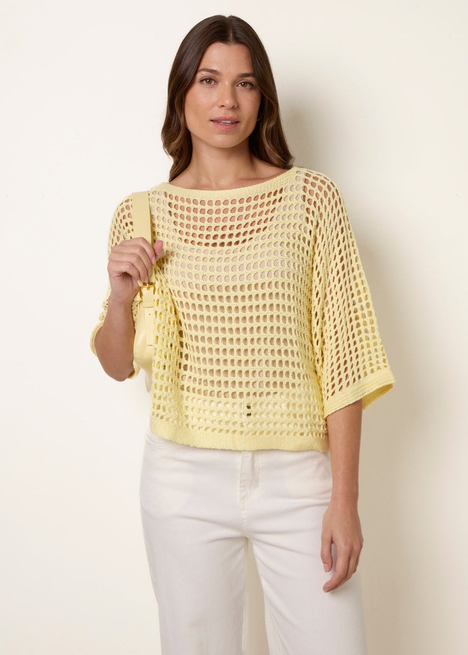 Blue Vanilla Yellow Round Neck Net Top