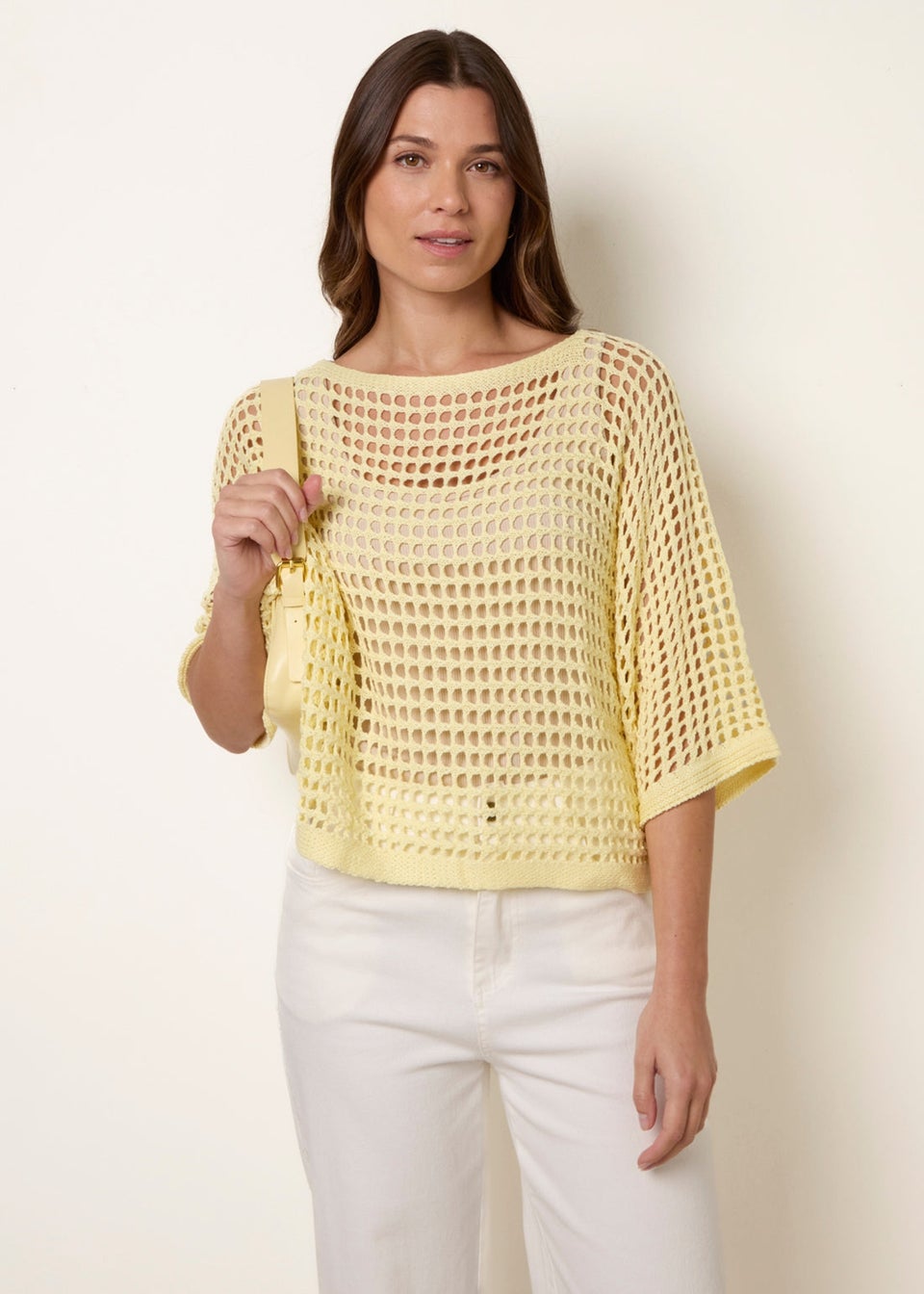 Blue Vanilla Yellow Round Neck Net Top
