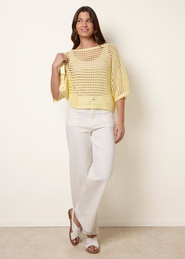 Blue Vanilla Yellow Round Neck Net Top