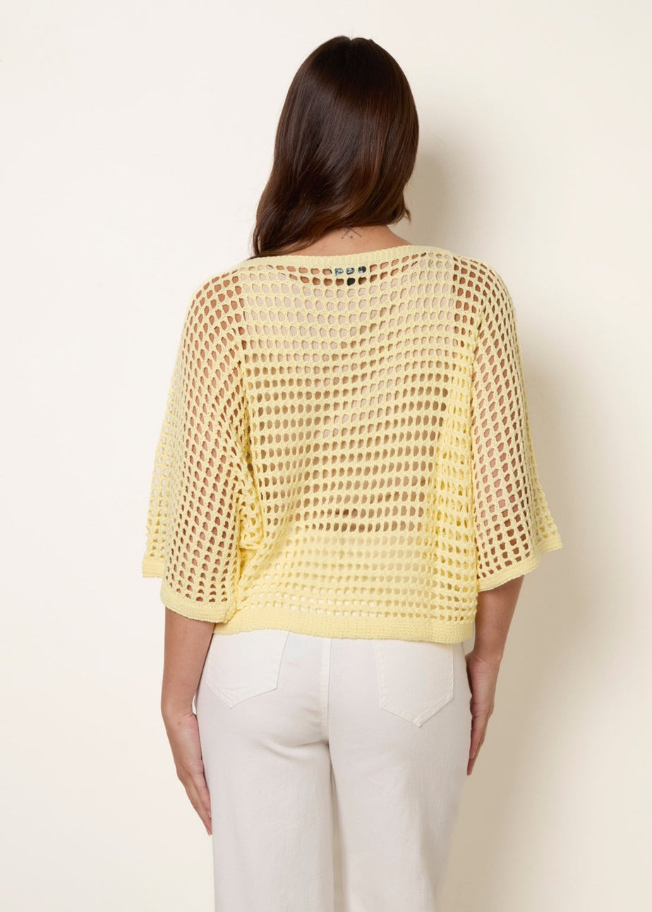 Blue Vanilla Yellow Round Neck Net Top