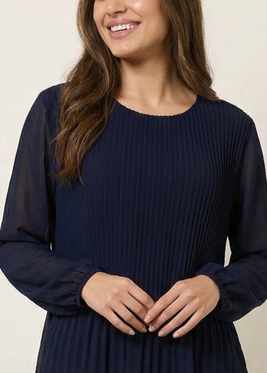 Blue Vanilla Navy Long Sleeve Pleated Top