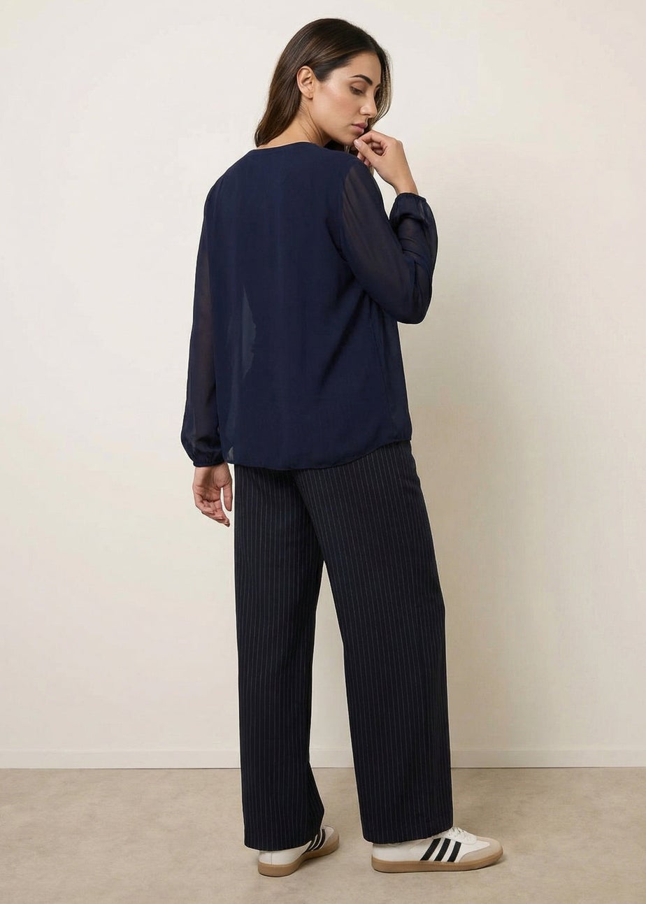 Blue Vanilla Navy Long Sleeve Pleated Top