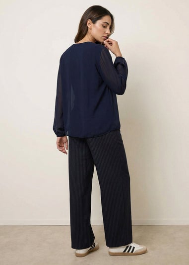 Blue Vanilla Navy Long Sleeve Pleated Top