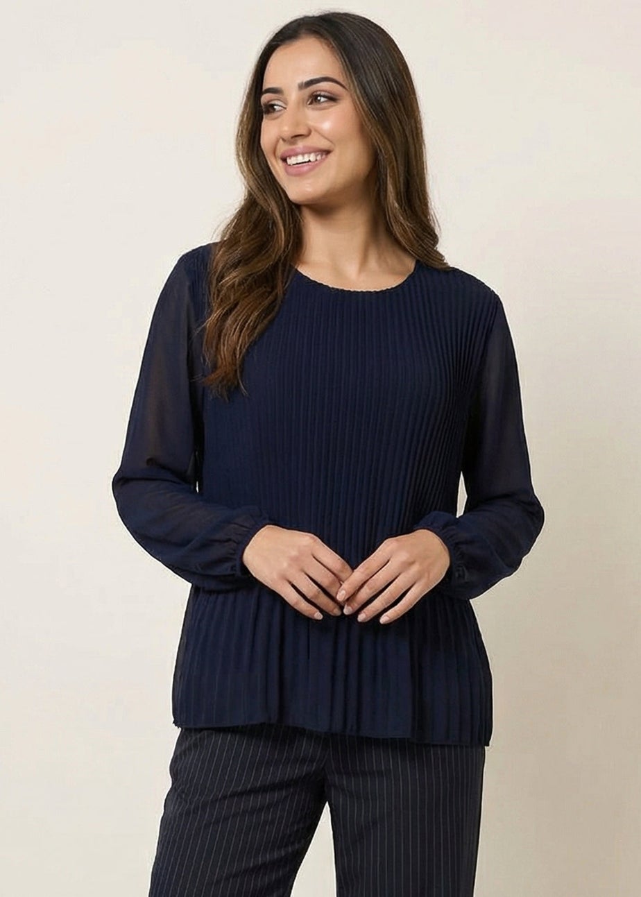 Blue Vanilla Navy Long Sleeve Pleated Top
