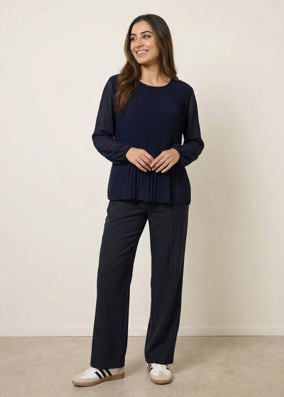 Blue Vanilla Navy Long Sleeve Pleated Top