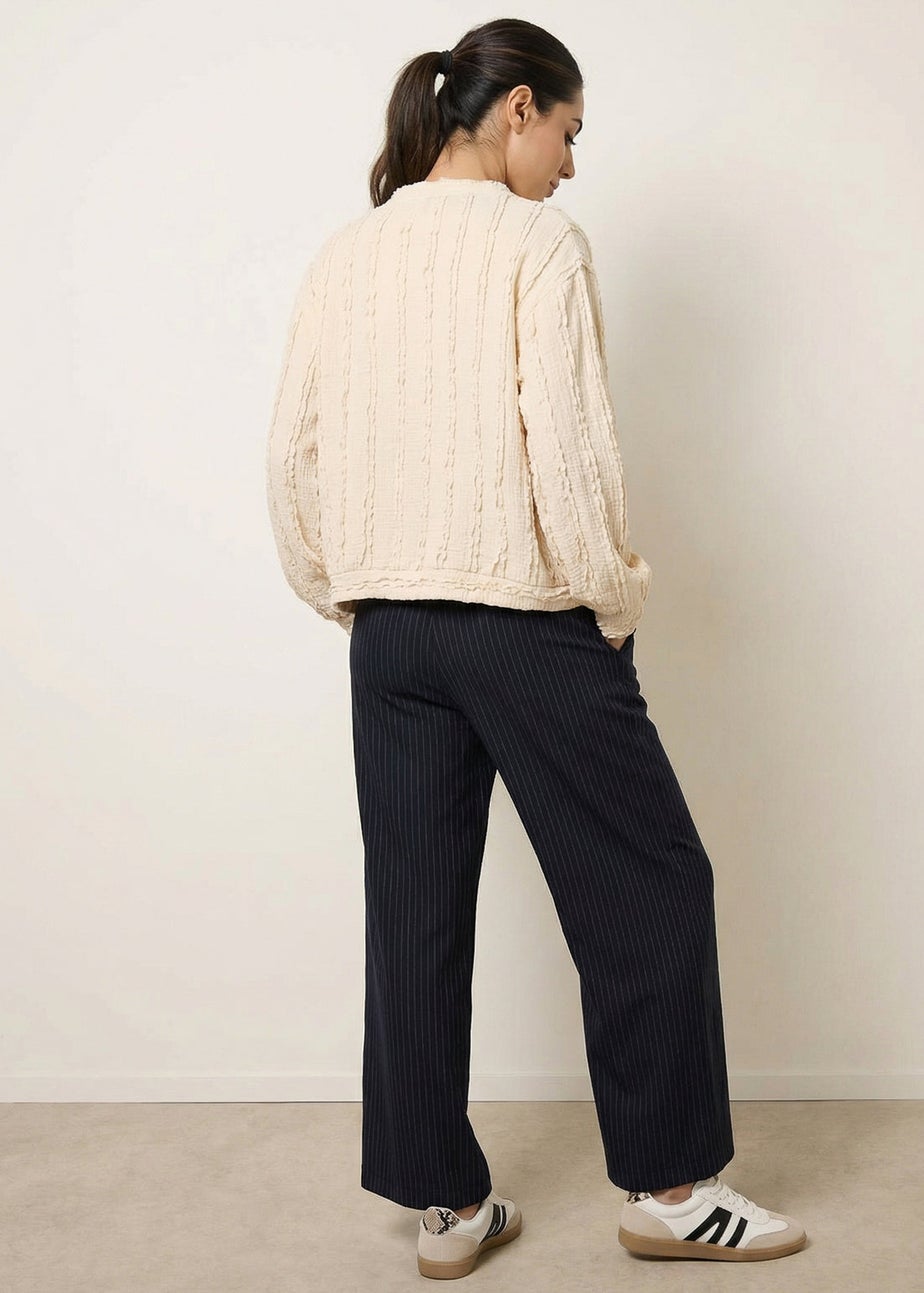 Blue Vanilla Beige Ruffle Detailed Sleeve Top