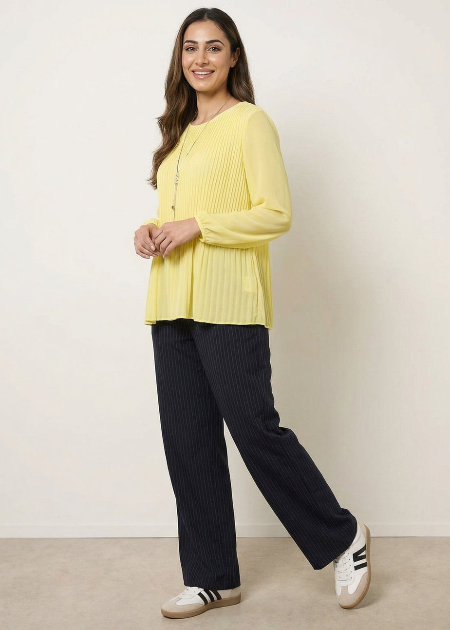 Blue Vanilla Yellow Long Sleeve Pleated Top