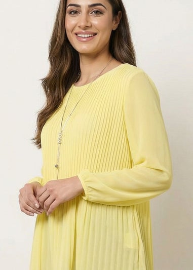 Blue Vanilla Yellow Long Sleeve Pleated Top