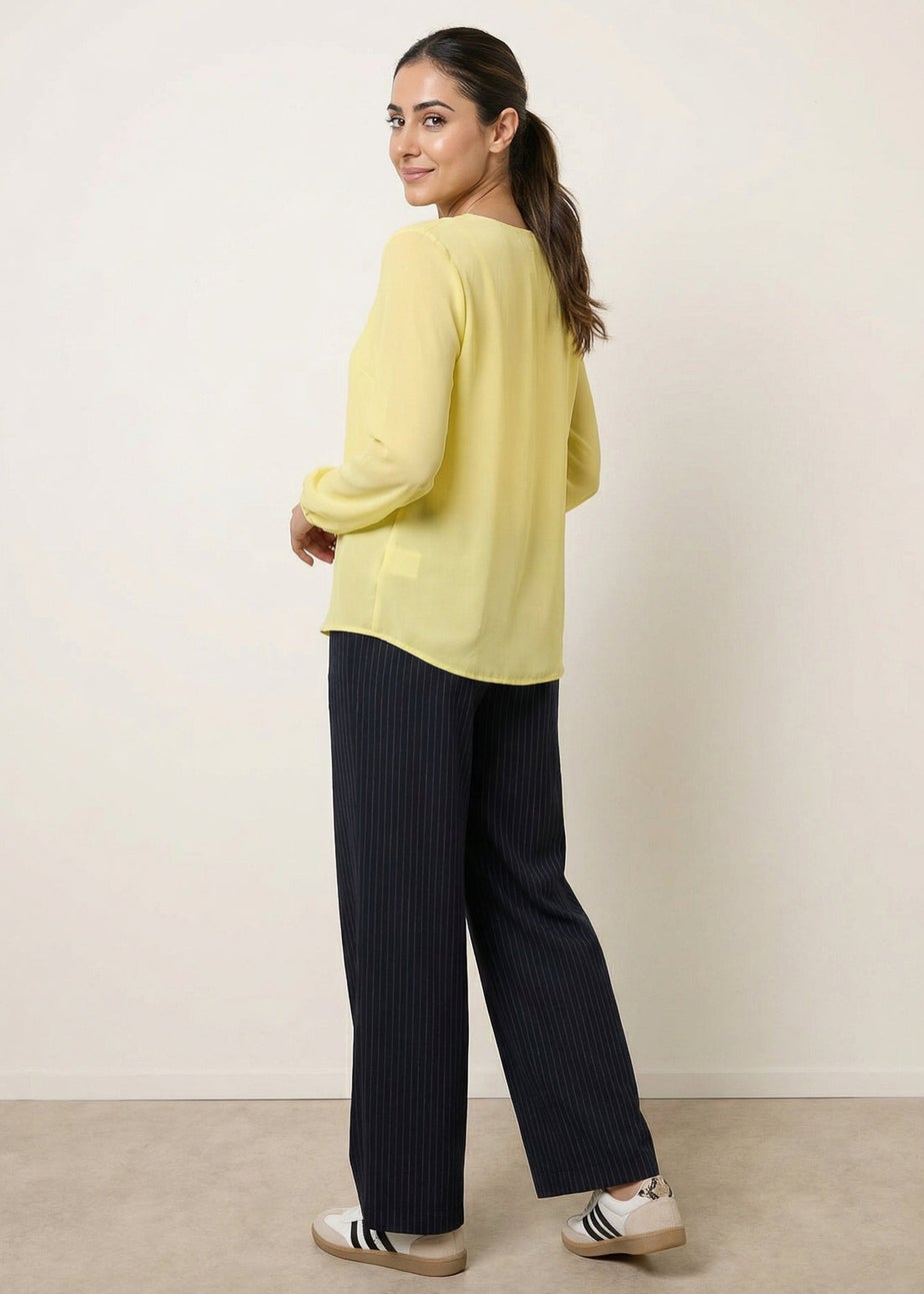 Blue Vanilla Yellow Long Sleeve Pleated Top