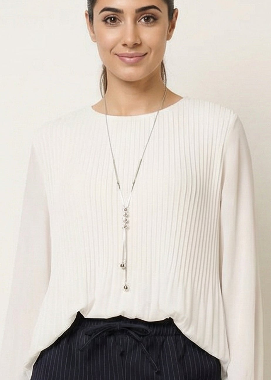 Blue Vanilla Ivory Long Sleeve Pleated Top
