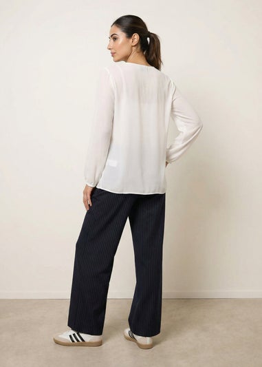 Blue Vanilla Ivory Long Sleeve Pleated Top