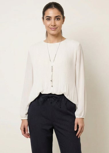 Blue Vanilla Ivory Long Sleeve Pleated Top