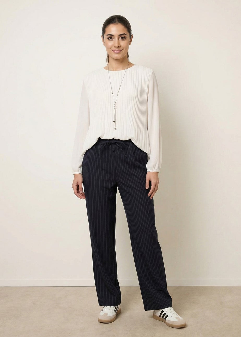 Blue Vanilla Ivory Long Sleeve Pleated Top