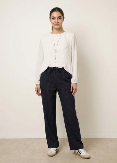 Blue Vanilla Ivory Long Sleeve Pleated Top