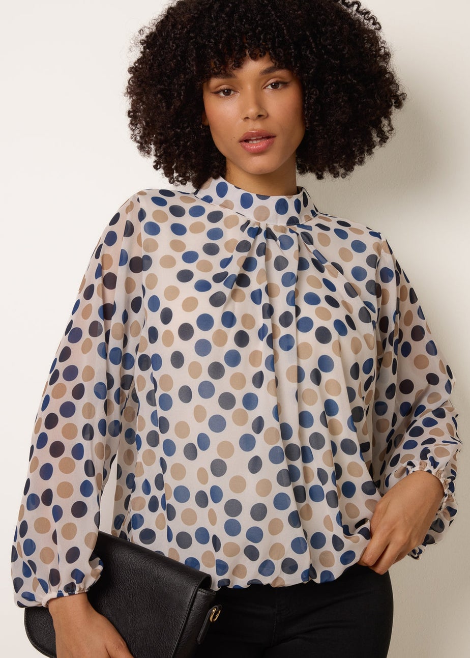 Blue Vanilla Beige Multi Spot High Next Puffball Top