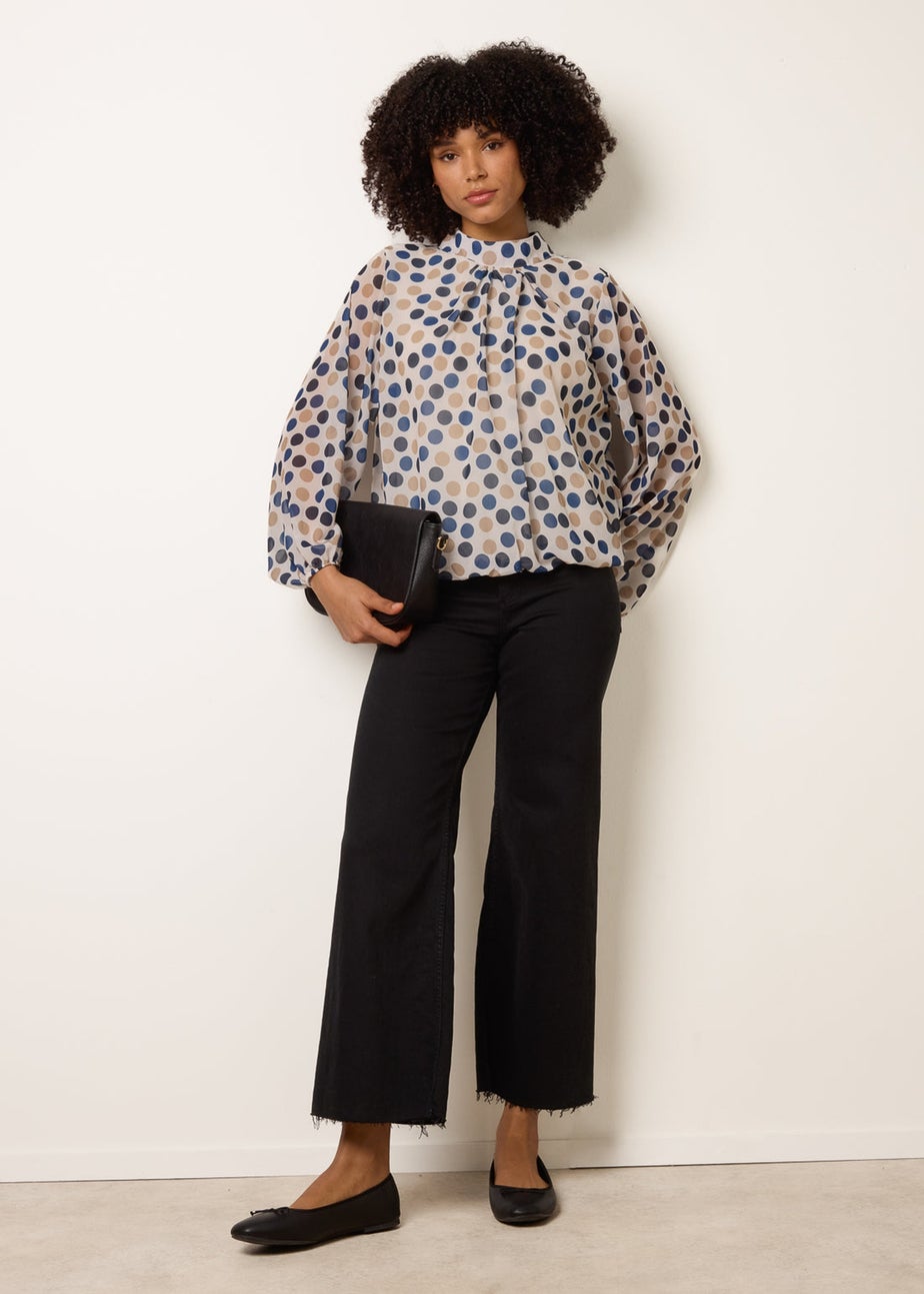 Blue Vanilla Beige Multi Spot High Next Puffball Top