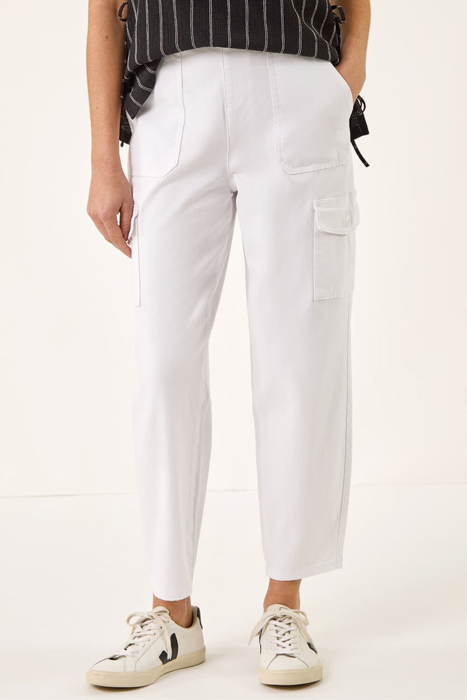 Roman White Cotton Cargo Stretch Trousers