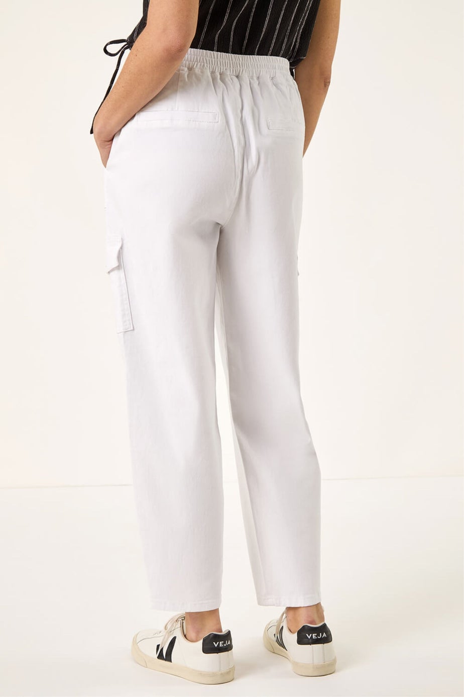 Roman White Cotton Cargo Stretch Trousers