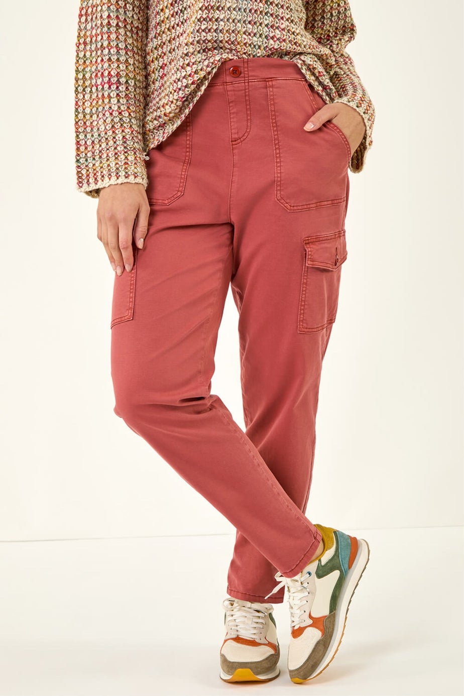 Roman Rust Cotton Cargo Stretch Trousers