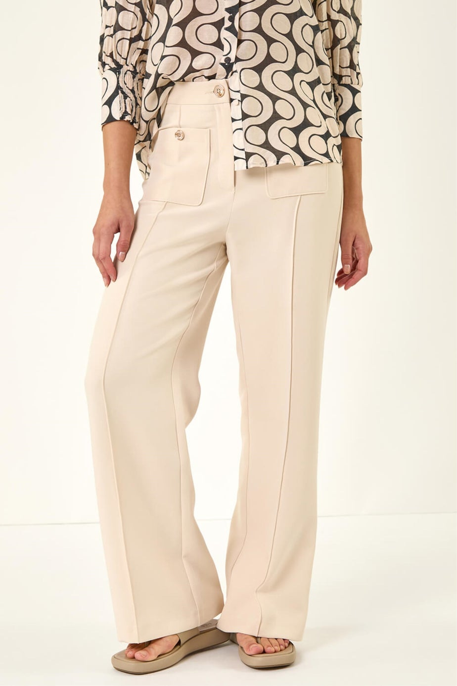 Roman Cream Pocket Button Smart Trousers