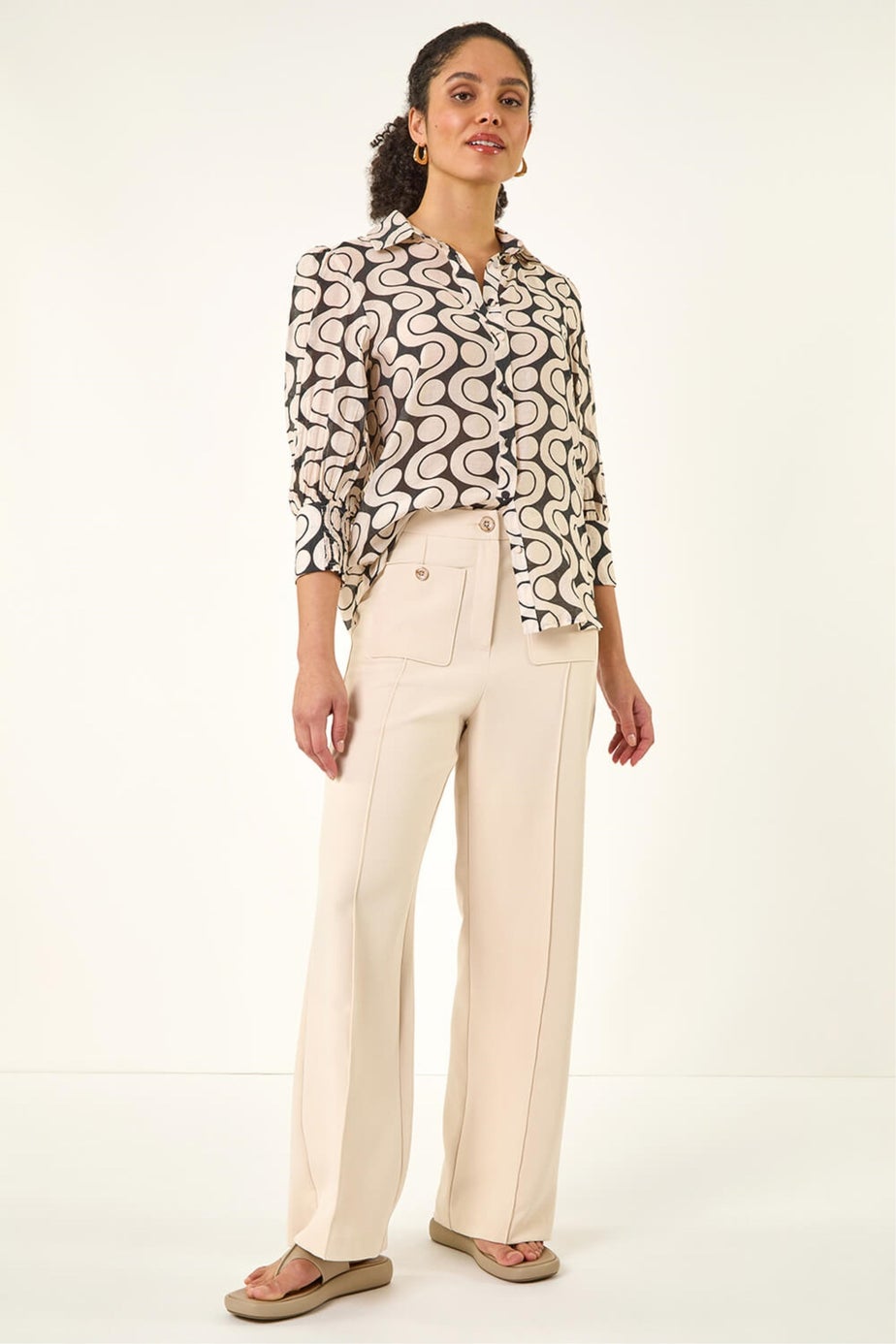 Roman Cream Pocket Button Smart Trousers