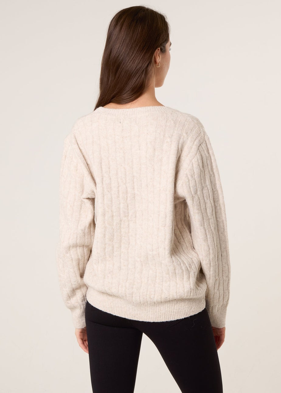 Blue Vanilla Beige Round Neck Jumper With Sequin