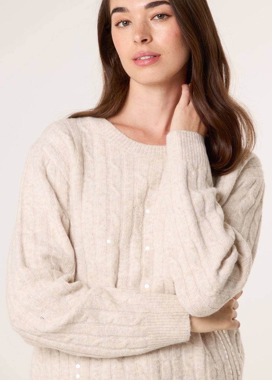 Blue Vanilla Beige Round Neck Jumper With Sequin