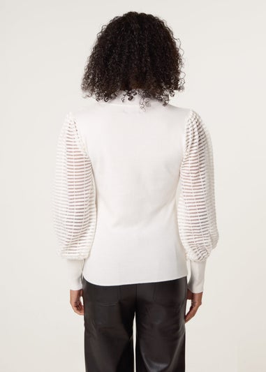 Blue Vanilla Ivory Semi-Sheer Mesh Panel Long Sleeve Jumper