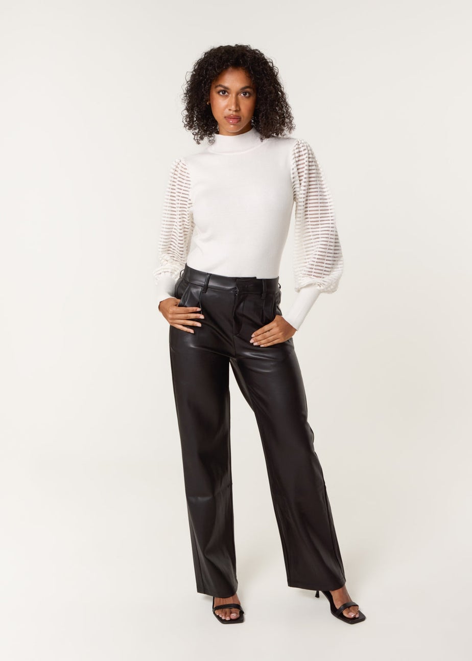 Blue Vanilla Ivory Semi-Sheer Mesh Panel Long Sleeve Jumper