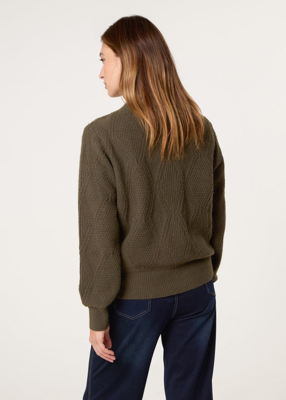 Blue Vanilla Khaki Argyle Texture Knit Jumper