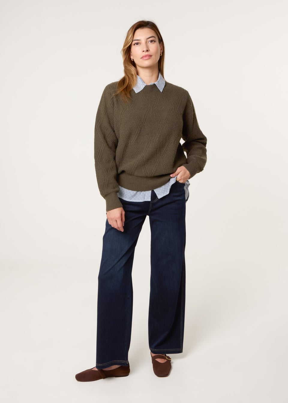 Blue Vanilla Khaki Argyle Texture Knit Jumper