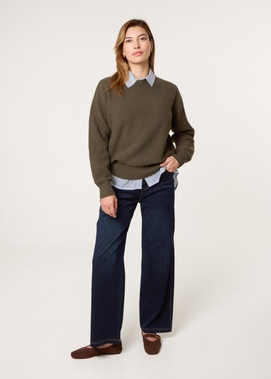 Blue Vanilla Khaki Argyle Texture Knit Jumper