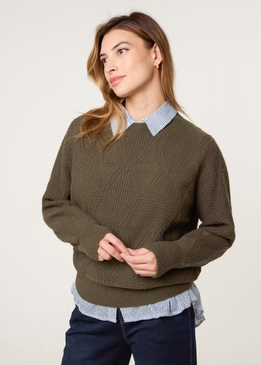 Blue Vanilla Khaki Argyle Texture Knit Jumper
