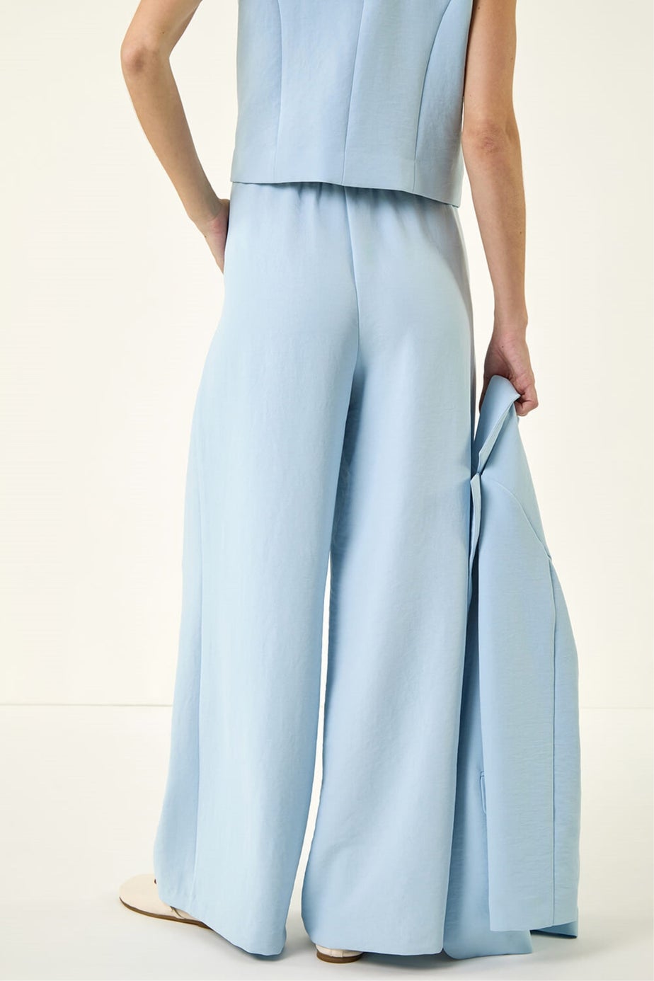 Roman Light Blue Fluid Tie Front Smart Trouser