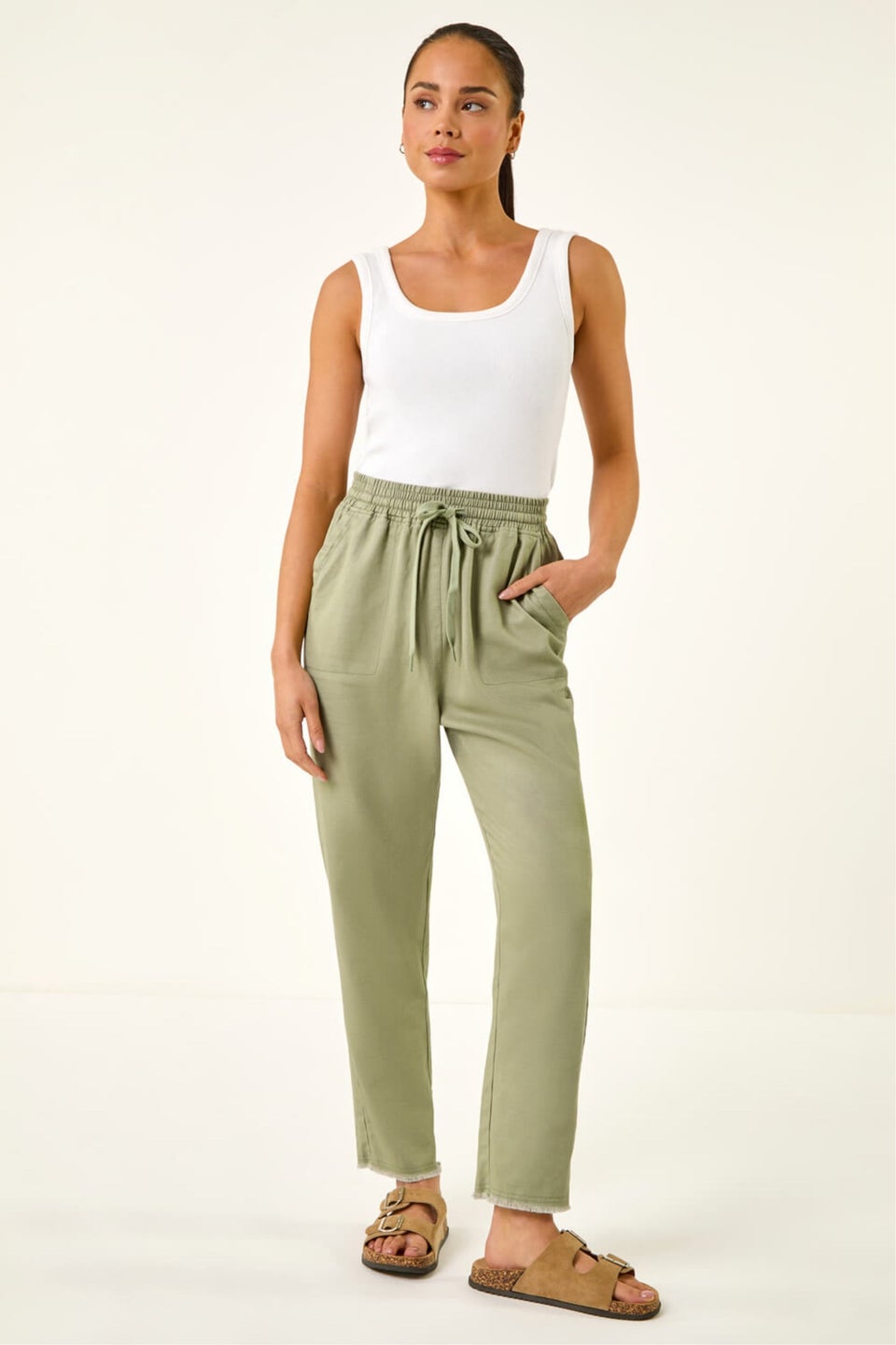 Roman Sage Petite Elasticated Waist Trouser