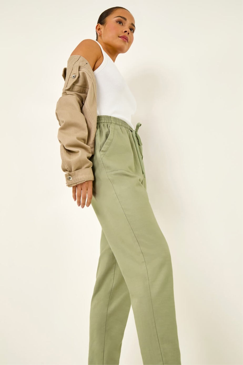 Roman Sage Petite Elasticated Waist Trouser